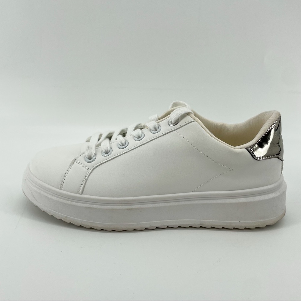 Madden Girl Josiie Platform Sneakers White with Metallic Heel Accent 6.5